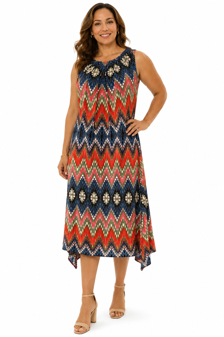 London Style Collection Womens Sleeveless Asymmetrical Pleated Bodice Dress 1X